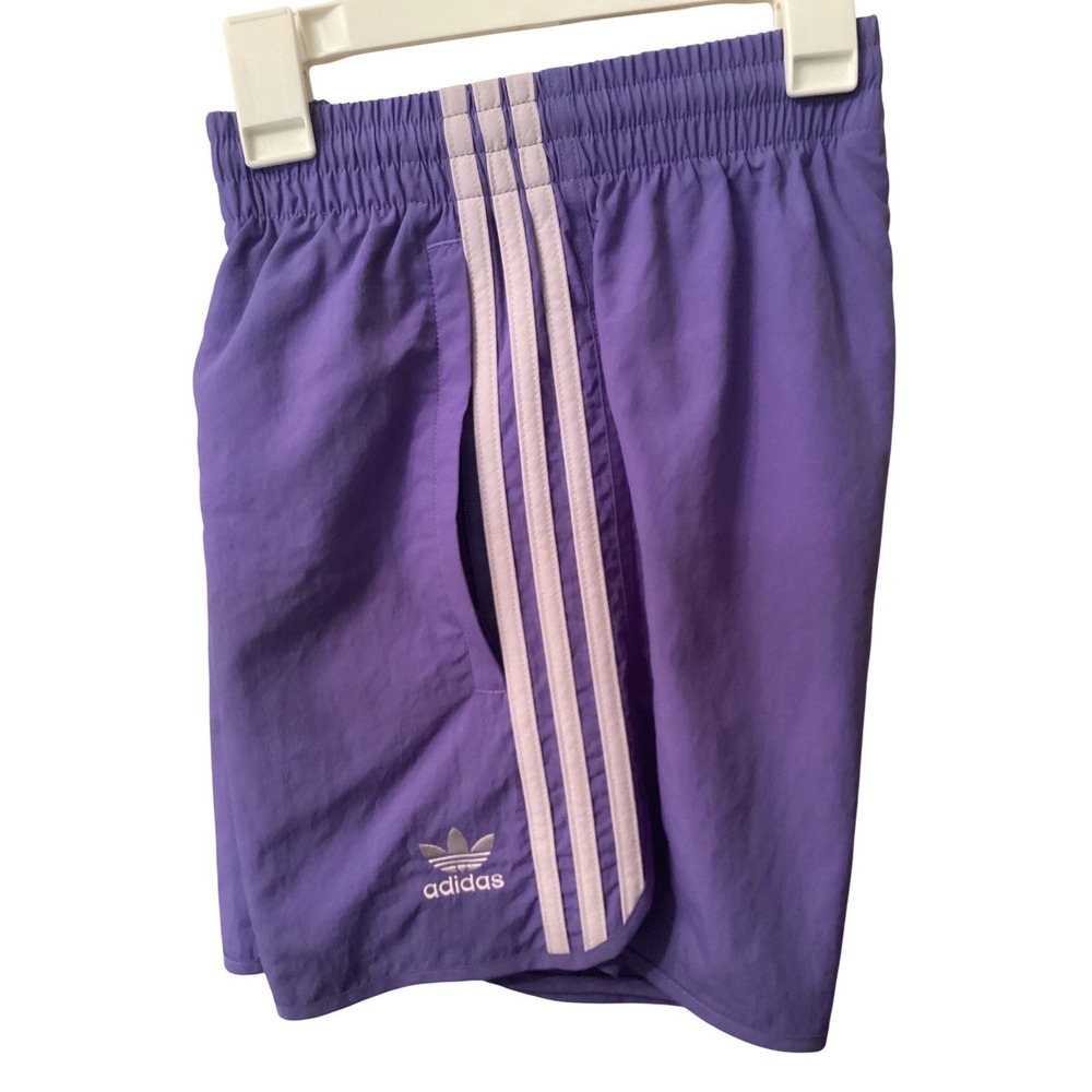 Adidas Originals Mens 3-Stripe Nylon Shorts Purple Trefoil GN3460 S NEW